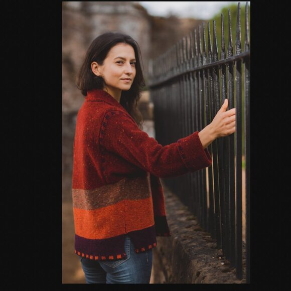 Bill Baber handmade in Scotland Bordeaux Mosaic Jacket celtic sweater cardigan S - Picture 1 of 15